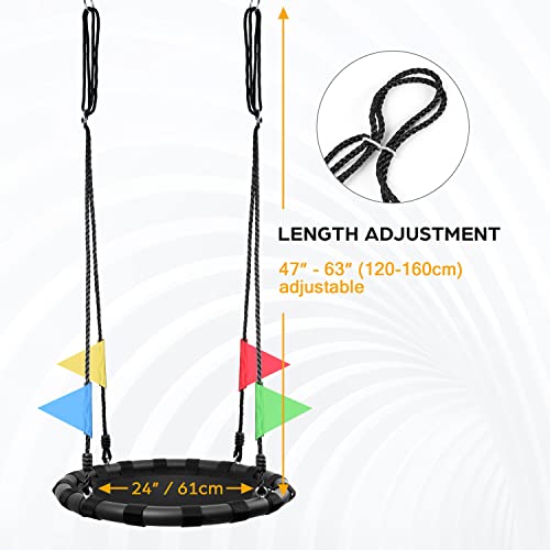 Odoland 24 Tree Swing Set for Kids - Outdoor/Indoor Round Swing with Adjustable Hanging Ropes  Great for Tree, Swing Set, Backyard, Playground, Playroom - Accessories Included