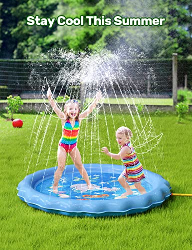 QPAU Splash Pad, 68" Sprinkler for Kids Dogs, Kiddie Baby Shallow Pool,Outside Toys Water Toys for Kids, Outdoor Toys for Toddlers Age 3-5 (Blue)