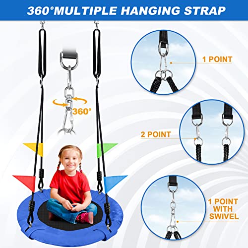 Odoland 24 inch Children Tree Swing SwingSeat, Outdoor Saucer Rope Swing Platform Swing for Kid, Round Swingset wirh Adjustable Hanging Ropes for Indoor, Backyard and Playground Blue