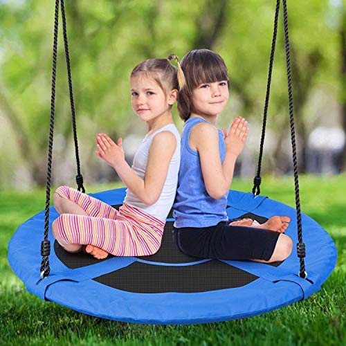 Odoland 40 inch Kid Round Color Tree Swing, Chidren Platform Rope Swing, Outdoor Flying Saucer SwingSeat with Adjustable Hanging Ropes for Indoor, Backyard, Playground and Amusement Park