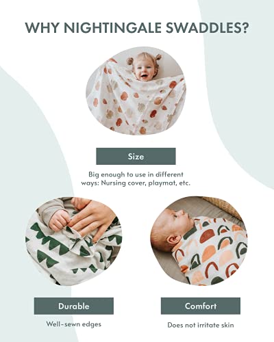 Nightingale Baby Swaddle Blankets - Organic Bamboo Muslin Swaddle Blankets Unisex - Silky Soft, Lightweight, Breathable, Large 47 x 47 in, 70% Bamboo/30% Cotton - 2 Pack (Daisy/Bee)