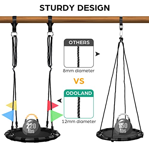 Odoland 24 Tree Swing Set for Kids - Outdoor/Indoor Round Swing with Adjustable Hanging Ropes  Great for Tree, Swing Set, Backyard, Playground, Playroom - Accessories Included