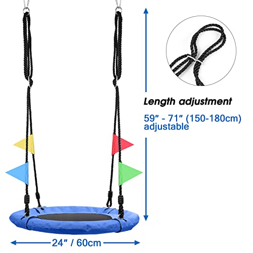 Odoland 24 inch Children Tree Swing SwingSeat, Outdoor Saucer Rope Swing Platform Swing for Kid, Round Swingset wirh Adjustable Hanging Ropes for Indoor, Backyard and Playground Blue