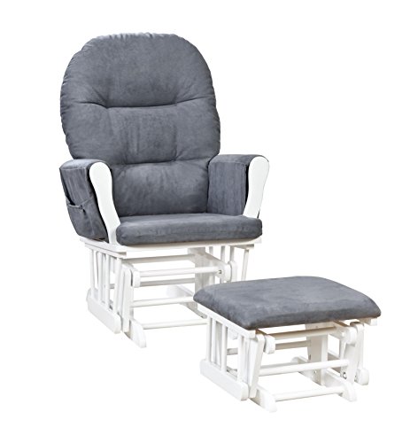 Brisbane Nursery Glider & Ottoman Sets, Swivel Glider Recliner Nursery Rocking Chair Nursery Glider Rocker with Ottoman, Reclining Gliders & Chairs for Breastfeeding, Reading, Napping, White/Dark Gray