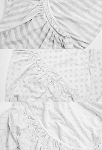 NODNAL CO. Bassinet Fitted Sheet Set 3 Pack 100% Jersey Gray Cotton for Baby Girl/Boy - Grey Chevron, Polka Dot and Stripe 160 GSM Sheets