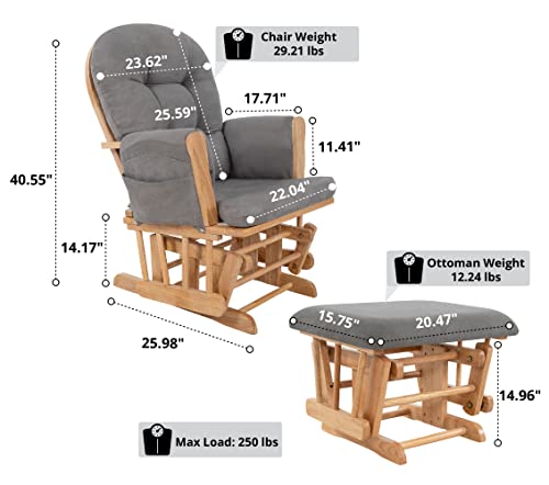 Nursery Glider & Ottoman Sets, Reclining Swivel Glider Rocker with Ottoman, Nursery Rocking Chair for Baby Room, Upholstered Nursery Recliner Glider with Ottoman, Padded Arms - Pecan, Dark Gray