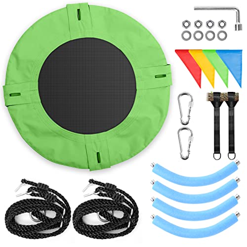 Odoland 24 inch Children Tree Swing SwingSeat, Outdoor Saucer Rope Swing Platform Swing for Kid, Round Swingset wirh Adjustable Hanging Ropes for Indoor, Backyard and Playground Green
