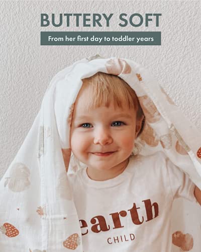 Nightingale Baby Swaddle Blankets - Organic Bamboo Muslin Swaddle Blankets Unisex - Silky Soft, Lightweight, Breathable, Large 47 x 47 in, 70% Bamboo/30% Cotton - 2 Pack (Daisy/Bee)