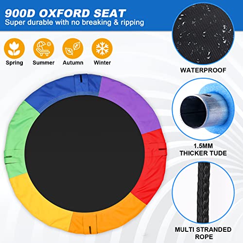 Odoland 40 inch Kid Round Color Tree Swing, Chidren Platform Rope Swing, Outdoor Flying Saucer SwingSeat with Adjustable Hanging Ropes for Indoor, Backyard, Playground and Amusement Park