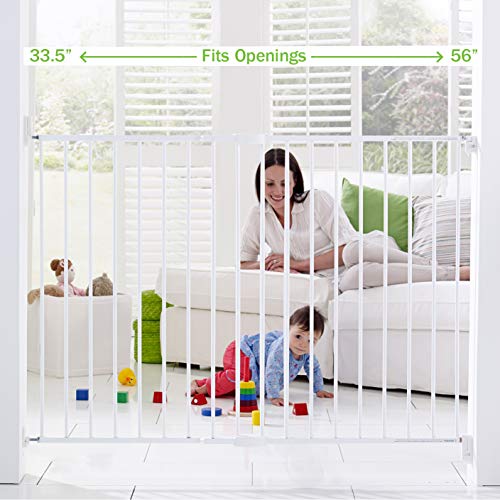 Munchkin Extending XL Tall and Wide Hardware Baby Gate, Extends 33" - 56" Wide, White, Model MK0004
