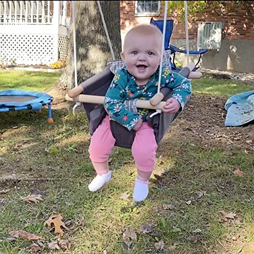 Mlian Secure Canvas and Wooden Baby Hanging Swing Seat Chair Indoor and Outdoor Hammock, Backyard Outside Swing Kids Toys Swings Set 6-36 Months (Grey)
