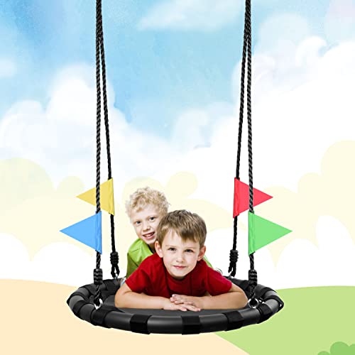 Odoland 24 Tree Swing Set for Kids - Outdoor/Indoor Round Swing with Adjustable Hanging Ropes  Great for Tree, Swing Set, Backyard, Playground, Playroom - Accessories Included