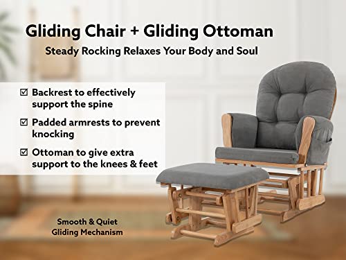 Nursery Glider & Ottoman Sets, Reclining Swivel Glider Rocker with Ottoman, Nursery Rocking Chair for Baby Room, Upholstered Nursery Recliner Glider with Ottoman, Padded Arms - Pecan, Dark Gray