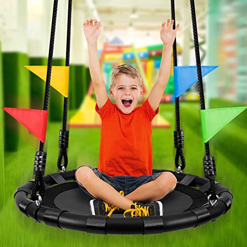 Odoland 24 Tree Swing Set for Kids - Outdoor/Indoor Round Swing with Adjustable Hanging Ropes  Great for Tree, Swing Set, Backyard, Playground, Playroom - Accessories Included