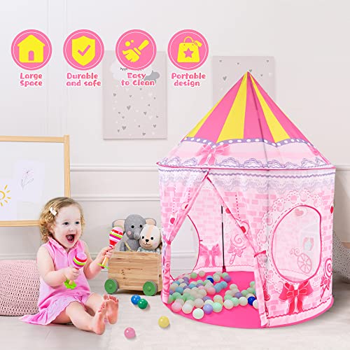 LOJETON 3pc Girls Princess Fairy Tale Castle Play Tent, Crawl Tunnel & Ball Pit with Basketball Hoop for Kids Toddlers, Indoor & Outdoor Playhouse