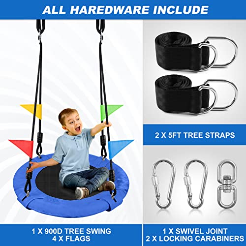 Odoland 24 inch Children Tree Swing SwingSeat, Outdoor Saucer Rope Swing Platform Swing for Kid, Round Swingset wirh Adjustable Hanging Ropes for Indoor, Backyard and Playground Blue