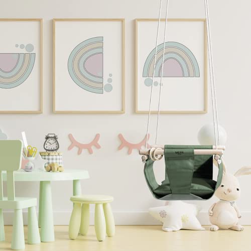 Mern Living Leather Baby Hanging Swing - Wooden Hanging Swing Seat Chair, Faux Leather Toddler Hammock Chair, Indoor Outdoor Modern Swing for Kids Infants Toddlers, 6 to 48 Months, Kids Room Decor