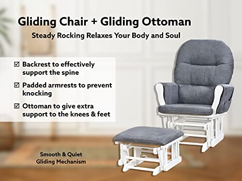 Brisbane Nursery Glider & Ottoman Sets, Swivel Glider Recliner Nursery Rocking Chair Nursery Glider Rocker with Ottoman, Reclining Gliders & Chairs for Breastfeeding, Reading, Napping, White/Dark Gray