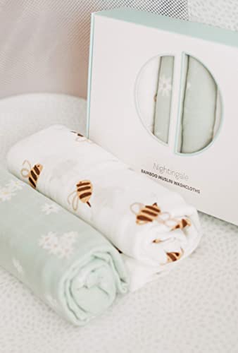 Nightingale Baby Swaddle Blankets - Organic Bamboo Muslin Swaddle Blankets Unisex - Silky Soft, Lightweight, Breathable, Large 47 x 47 in, 70% Bamboo/30% Cotton - 2 Pack (Daisy/Bee)