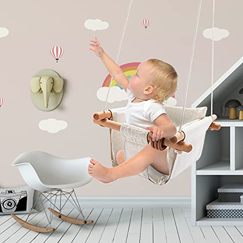 Mlian Secure Canvas and Wooden Baby Hanging Swing Seat Chair Indoor and Outdoor Hammock Backyard Outside Swing Kids Toys Swings 6-36 Months with Lace DÃ©cor Cushion and Natural Woodern Ring, Beige