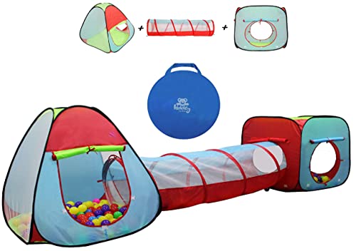 Kiddey Childrens Play Tent with Tunnel (3-Piece Set)  Indoor/Outdoor Playhouse for Boys and Girls  Lightweight, Easy to Setup (Balls Not Included)