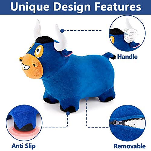 iPlay, iLearn Bouncy Bull Hopping Horse, Inflatable Animal Ride on Toys, Plush Farm Bouncer, Indoors n Outdoors Hopper W/ Pump, Birthday Gifts for 18 24 Month 2 3 4 5 Year Olds Toddler Kids Boys Girls