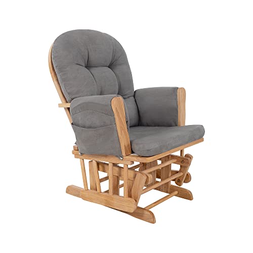 Nursery Glider & Ottoman Sets, Reclining Swivel Glider Rocker with Ottoman, Nursery Rocking Chair for Baby Room, Upholstered Nursery Recliner Glider with Ottoman, Padded Arms - Pecan, Dark Gray