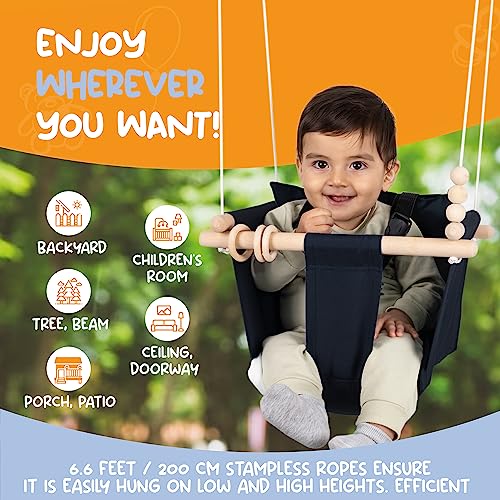 Mass Lumber Toddler Swing Seat with Ceiling Hardwares, Include Carry Bag and Safety Harness Temporary Canvas Baby Swing Outdoor Infant Swings for Outside Baby Swings for Infants to Toddler Indoor