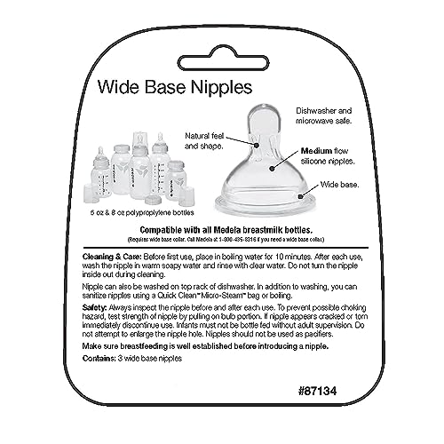Medela Medium Flow Nipples with Wide Base, 3 Pack, Baby Age 4-12 Months, Compatible with All Medela Breast Milk Bottles, Made Without BPA