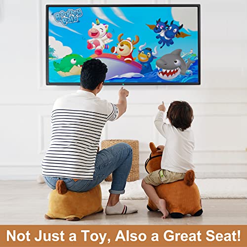 iPlay, iLearn Brown Hopping Horse, Inflatable Ride on Animal Hopper Toys, Indoor Outdoor Bouncy Riding, Plush Cover W/ Pump, Jump Active Gifts for 18 24 Month, 2 3 4 5 Year Olds Kids Toddler Boy Girl