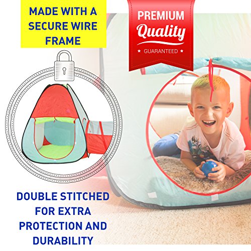 Kiddey Childrens Play Tent with Tunnel (3-Piece Set)  Indoor/Outdoor Playhouse for Boys and Girls  Lightweight, Easy to Setup (Balls Not Included)