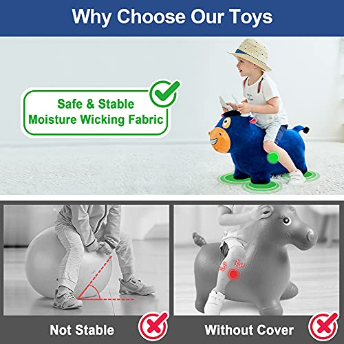 iPlay, iLearn Bouncy Bull Hopping Horse, Inflatable Animal Ride on Toys, Plush Farm Bouncer, Indoors n Outdoors Hopper W/ Pump, Birthday Gifts for 18 24 Month 2 3 4 5 Year Olds Toddler Kids Boys Girls