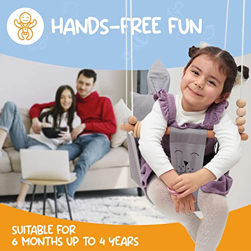 Mass Lumber Canvas Grey Baby Swing Outdoor Indoor Seat Set with Belt, Mounting Hardwares, Two Cushions Baby Hammock Hanging Chair for Infants Baby Gift Toddler Fabric Swing for Porch