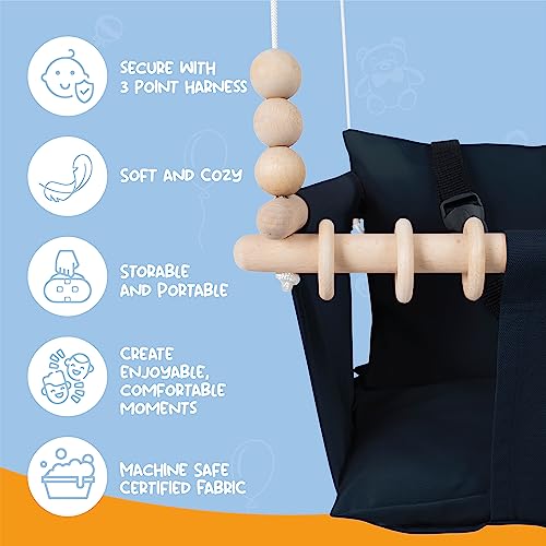 Mass Lumber Toddler Swing Seat with Ceiling Hardwares, Include Carry Bag and Safety Harness Temporary Canvas Baby Swing Outdoor Infant Swings for Outside Baby Swings for Infants to Toddler Indoor