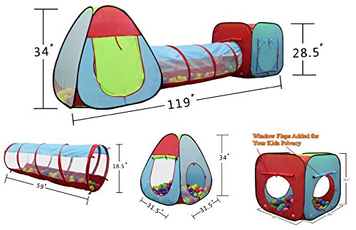Kiddey Childrens Play Tent with Tunnel (3-Piece Set)  Indoor/Outdoor Playhouse for Boys and Girls  Lightweight, Easy to Setup (Balls Not Included)