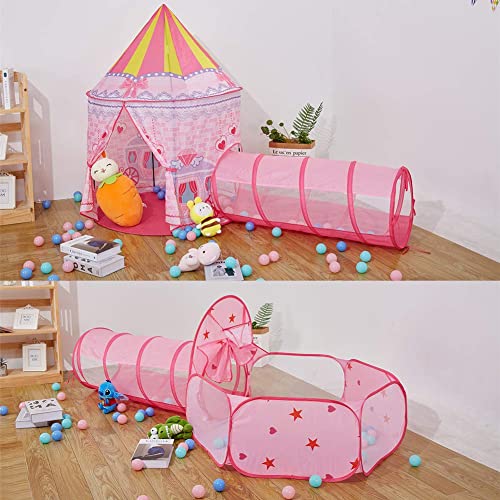 LOJETON 3pc Girls Princess Fairy Tale Castle Play Tent, Crawl Tunnel & Ball Pit with Basketball Hoop for Kids Toddlers, Indoor & Outdoor Playhouse