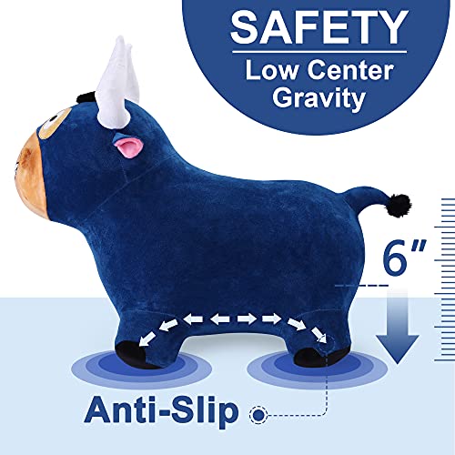 iPlay, iLearn Bouncy Bull Hopping Horse, Inflatable Animal Ride on Toys, Plush Farm Bouncer, Indoors n Outdoors Hopper W/ Pump, Birthday Gifts for 18 24 Month 2 3 4 5 Year Olds Toddler Kids Boys Girls