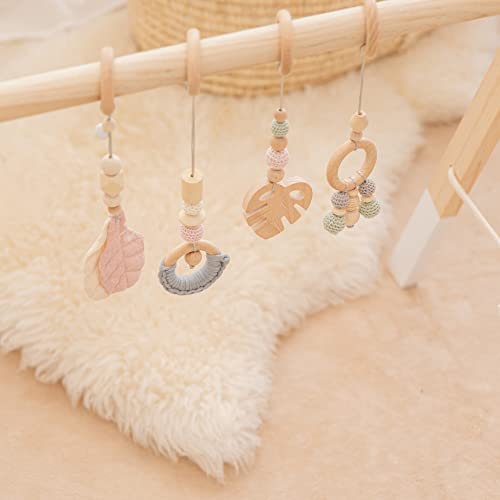 Let's Make Organic Wooden Play Gym with 4 Gym Toys Foldable Baby Play Gym Frame Activity Center Hanging Bar Newborn Gift