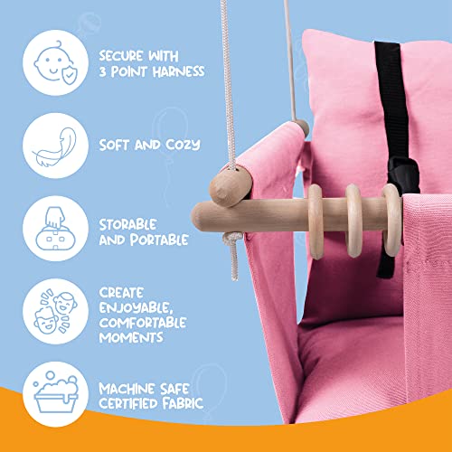 Mass Lumber Soft Infant Swing Outdoor with Safety Belt, Ceiling Hardwares, Storage Bag, Toddler Swings for Outside Baby Swing Outside Baby Swings for Infants Outdoor Canvas Baby Swing Seat Indoor