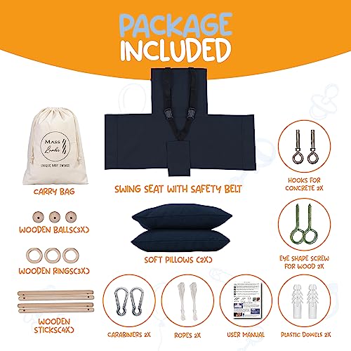 Mass Lumber Toddler Swing Seat with Ceiling Hardwares, Include Carry Bag and Safety Harness Temporary Canvas Baby Swing Outdoor Infant Swings for Outside Baby Swings for Infants to Toddler Indoor