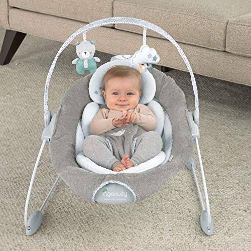 Ingenuity SmartBounce Automatic Baby Bouncer Seat with White Noise, Music, -Toy Bar & 2 Plush Infant Toys, 0-6 Months Up to 20 lbs (Pemberton)