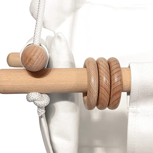 Mlian Secure Canvas and Wooden Baby Hanging Swing Seat Chair Indoor and Outdoor Hammock, Backyard Outside Swing Kids Toys Swings 6-36 Months with Bear Ear Decor (White)