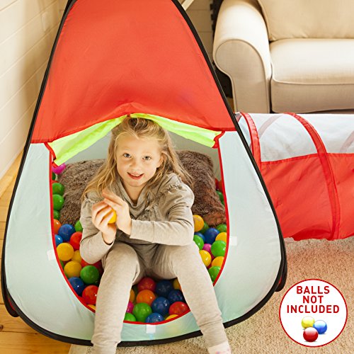 Kiddey Childrens Play Tent with Tunnel (3-Piece Set)  Indoor/Outdoor Playhouse for Boys and Girls  Lightweight, Easy to Setup (Balls Not Included)