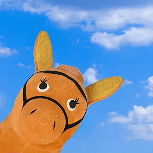 iPlay, iLearn Brown Hopping Horse, Inflatable Ride on Animal Hopper Toys, Indoor Outdoor Bouncy Riding, Plush Cover W/ Pump, Jump Active Gifts for 18 24 Month, 2 3 4 5 Year Olds Kids Toddler Boy Girl