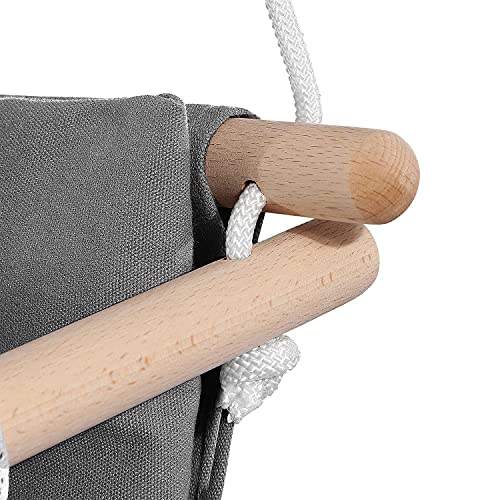Mlian Secure Canvas and Wooden Baby Hanging Swing Seat Chair Indoor and Outdoor Hammock, Backyard Outside Swing Kids Toys Swings Set 6-36 Months (Grey)