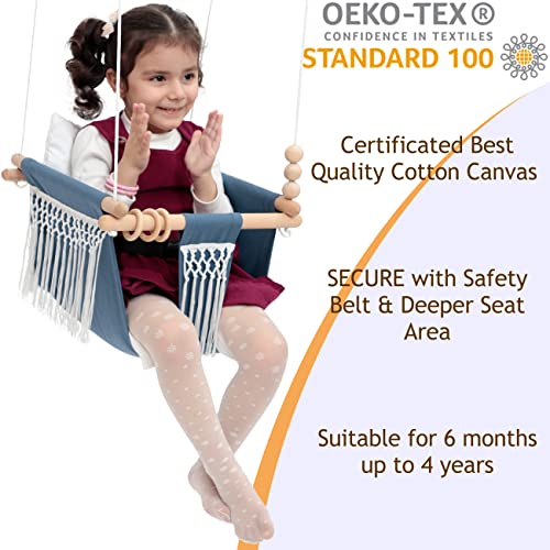 Mass Lumber Macrame Baby Swing Outdoor Indoor Seat Set with Secure Belt Mounting Hardwares Cushions Baby Hammock Hanging Chair for Infant Toddler Crochet Tree Boho Swing for Porch