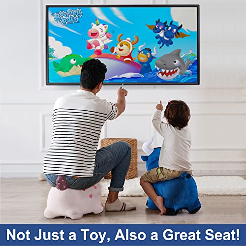 iPlay, iLearn Bouncy Bull Hopping Horse, Inflatable Animal Ride on Toys, Plush Farm Bouncer, Indoors n Outdoors Hopper W/ Pump, Birthday Gifts for 18 24 Month 2 3 4 5 Year Olds Toddler Kids Boys Girls