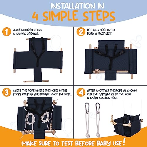 Mass Lumber Toddler Swing Seat with Ceiling Hardwares, Include Carry Bag and Safety Harness Temporary Canvas Baby Swing Outdoor Infant Swings for Outside Baby Swings for Infants to Toddler Indoor