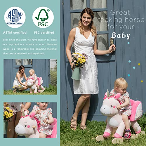 labebe - Baby Rocking Horse, Ride Unicorn, Kid Ride On Toy for 1-3 Year Old, Infant (Boy Girl) Plush Animal Rocker, Toddler/Child Stuffed Ride Toy (Pink)