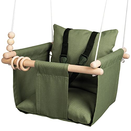 Mass Lumber Infant Swing Outdoor with Safety Belt, Ceiling Hardwares, Storage Bag. Toddler Swings For Outside Baby Swing Outdoor Baby Swings for Infants Outdoor Toddler Swing Canvas Baby Swing Seat